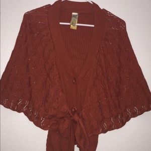 Mod Be Cardigan Knit Lace Dolman Sleeves Tie Front